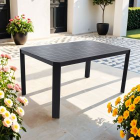 Modern Outdoor Aluminum Table with Alternating Wide and Narrow Slats, Angled Corners, Umbrella Hole, and Adjustable Non-Slip Pads