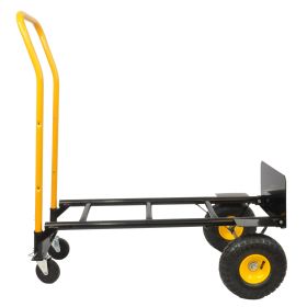 HT1006BK-YL Hand Truck Dual Purpose 2 Wheel Dolly Cart and 4 Wheel Push Cart with Swivel Wheels 330 Lbs Capacity Heavy Duty Platform Cart for Mov