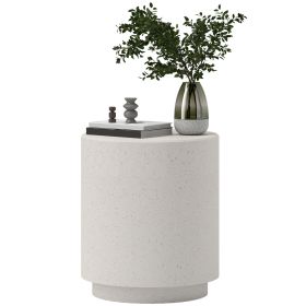 HOMCOM Round Side Table, Lightweight Accent Table with Terrazzo Finish, End Table with 4 Adjustable Feet for Indoor, Outdoor, Cream White