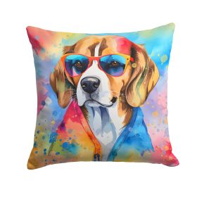 Beagle Hippie Dawg Throw Pillow Machine Washable, Indoor Outdoor Decorative Pillow for Couch, Bed or Patio, 18Hx18W