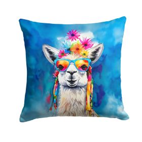 NEW Hippie Animal Llama Throw Pillow Machine Washable, Indoor Outdoor Decorative Pillow for Couch, Bed or Patio, 14Hx14W