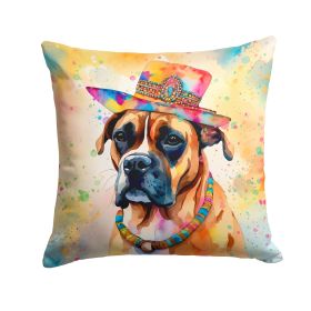 Boxer Hippie Dawg Throw Pillow Machine Washable, Indoor Outdoor Decorative Pillow for Couch, Bed or Patio, 14Hx14W