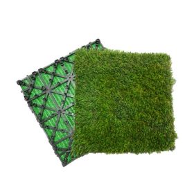 Artificial Grass Turf Tiles Interlocking Set of 35pcs, Fake Grass Tiles Self-draining for Pet Indoor/Outdoor Flooring Decor, 12x12in Dark Green