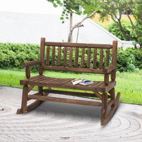 Sturdy Rocking Loveseat Wooden Log Design Wide Curved Walnut Seats ForRelaxation (Color: brown)