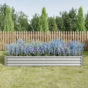 Raised Garden Bed Kit - Metal Raised Bed Garden 7.6x3.7x0.98ft for Flower Planters, Vegetables Herb Black (Color: Silver)
