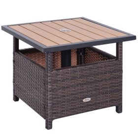 Rattan Wicker Outdoor Accent Table With Patio Umbrella Hole, Convenient For Garden (Color: brown)