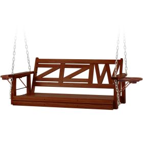 Wooden Outdoor Porch Swing With 2-Seat (Color: brown)