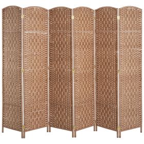 6 Panel Wicker Room Divider 6' Tall Privacy Screen Natural (Color: brown)