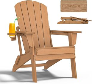HDPE Folding Adirondack Chairs With Cup Holder (Option: Teak-2pack)
