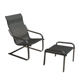 Outdoor Patio Bistro Set of 2, C Spring Motion Chair, All-Weather Conversation Armchair with Ottoman & Quick Dry Textile for Porch,Deck,Yard,Gard (Color: as Pic)