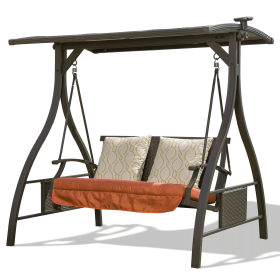 Patio Porch Swing 2 Person Adjustable Canopy Deluxe Hammock Swing Glider with Solar LED Light and 2 Sunbrella Cushions for Outdoor Garden, Balcon (Color: as Pic)