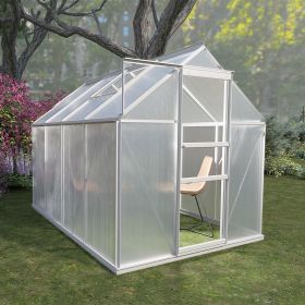 8' L x 6' W Walk-in Polycarbonate Greenhouse with Roof Vent,Sliding Doors,Aluminum Hobby Hot House for Outdoor Garden Backyard (Color: as Pic)