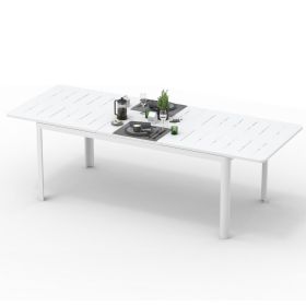 Patio Dining Expandable Table, Metal Aluminum Outdoor Table for 6-8 Person Rectangular Table for Porch Lawn Garden Bistro(Ivory White) (Color: as Pic)