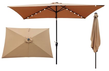 10 x 6.5t Rectangular Patio Solar LED Lighted Outdoor Market Umbrellas with Crank & Push Button Tilt for Garden Shade Outside Swimming Pool (SKU: W65627953)