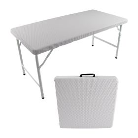 4ft Rattan Folding Table for Indoor&Outdoor, Portable Foldable Table Rattan Plaited White (Color: as Pic)
