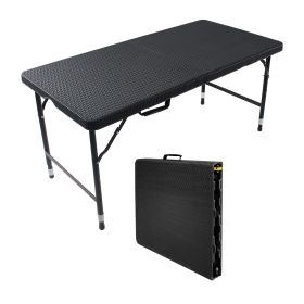 4ft Rattan Folding Table for Indoor&Outdoor, Portable Foldable Table Rattan Plaited Black (Color: as Pic)