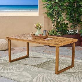 Outdoor 69" Acacia Wood Dining Table, Sandblast Natural Finish (Color: as Pic)