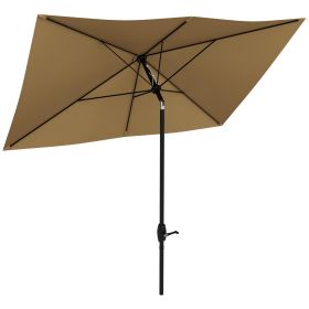 Outsunny 6.5' x 10' Rectangular Market Umbrella, Patio Outdoor Table Umbrella with Crank and Push Button Tilt, Coffee (Color: as Pic)