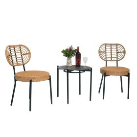 3 Pieces Of Luxury Outdoor Wicker Furniture - Patio Bistro Style Table And Chair Combination,Weather-resistant PE Wicker Weave, Stainless Steel F (Color: as Pic)