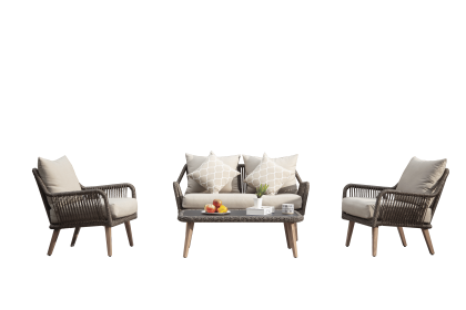 Patio Conversation Sets 4-Pieces, Handwoven Rattan Wicker Aluminum Frame Outdoor Patio Set (Color: as Pic)