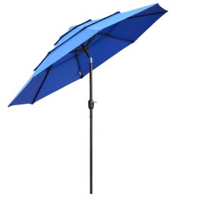 Outsunny 9FT 3 Tiers Patio Umbrella Outdoor Market Umbrella with Crank, Push Button Tilt for Deck, Backyard and Lawn, Dark Blue (Color: as Pic)