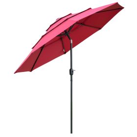 Outsunny 9FT 3 Tiers Patio Umbrella Outdoor Market Umbrella with Crank, Push Button Tilt for Deck, Backyard and Lawn, Wine Red (Color: as Pic)