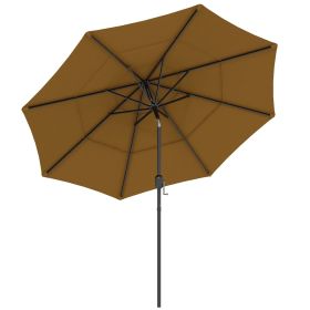 Outsunny 9FT 3 Tiers Patio Umbrella Outdoor Market Umbrella with Crank, Push Button Tilt for Deck, Backyard and Lawn, Tan (Color: as Pic)