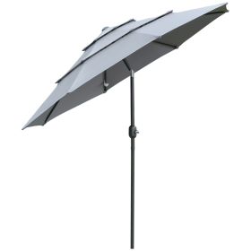 Outsunny 9FT 3 Tiers Patio Umbrella Outdoor Market Umbrella with Crank, Push Button Tilt for Deck, Backyard and Lawn, Dark Gray (Color: as Pic)