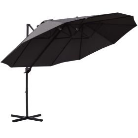 14ft Patio Umbrella Double-Sided Outdoor Market Extra Large Umbrella with Crank, Cross Base for Deck, Lawn, Backyard and Pool, Grey (Color: as Pic)