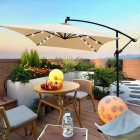 Rectangle 2x3M Outdoor Patio Umbrella Solar Powered LED Lighted Sun Shade Market Waterproof 6 Ribs Umbrella with Crank and Cross Base for Garden (Color: as Pic)