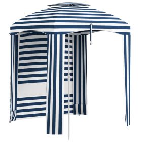 Outsunny 5.8' x 5.8' Portable Beach Umbrella with Double-Top, Ruffled Outdoor Cabana with Walls, Vents, Sandbags, Carry Bag, Blue & White Stripe (Color: as Pic)