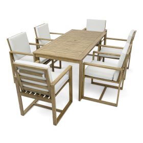 Patio Dining Set Outdoor Dining Table and Chair Set with and Removable Cushions for Patio, Backyard, Garden, Light Teak (Color: as Pic)