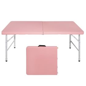 4ft Pink Portable Folding Table Indoor&Outdoor Maximum Weight 135KG Foldable Table for Camping (Color: as Pic)