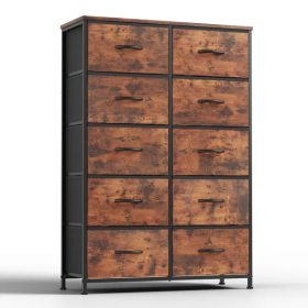 Bedside Table For Bedroom With 10 Fabric Drawers Storage Cabinet Steel Frame Closet For Clothes Storage Display Cabinet (Color: brown)